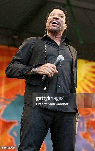 Lionel Richie performs at the 2010 New Orleans Jazz & Heritage Festival Presented By Shell at the Fair Grounds Race Course on April 23, 2010 in New...