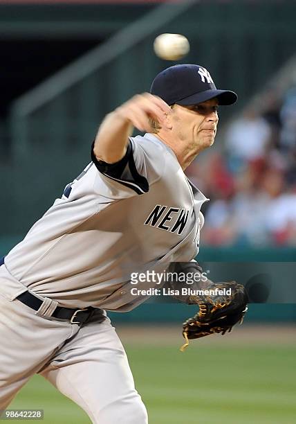 Burnett of the New York Yankees pitches against the Los Angeles Angels of Anaheim on April 23, 2010 in Anaheim, California.
