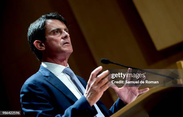 Manuel Valls speaks during 'Semana Atlantica del IADG' in Madrid on June 28, 2018 in Madrid, Spain.