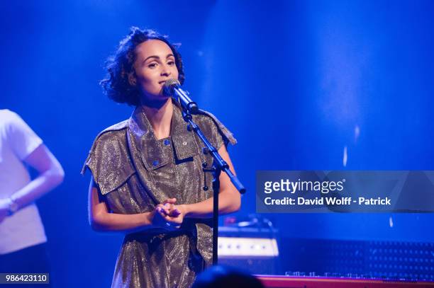 Barbara Pravi performs at Les Etoiles on June 28, 2018 in Paris, France.