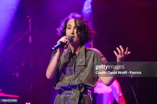 Barbara Pravi performs at Les Etoiles on June 28, 2018 in Paris, France.