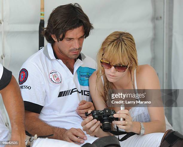 Nacho Figueras and his wife Delfine are seen on April 23, 2010 in Miami Beach, Florida.