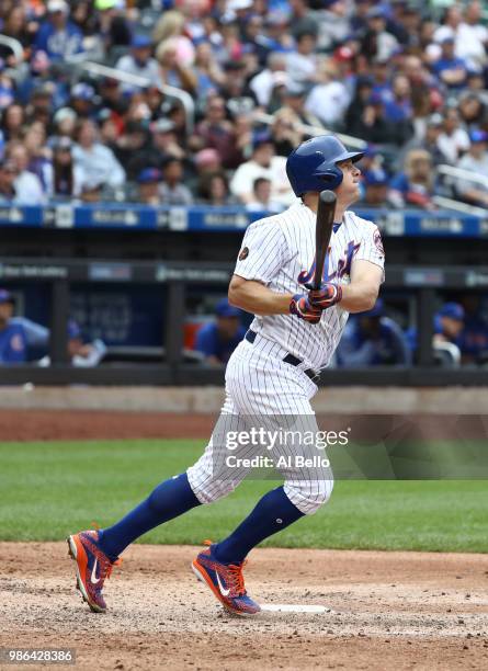 Jay Bruce of the New York Mets bats against the Chicago Cubs during their game at Citi Field on June 3, 2018 in New York City.