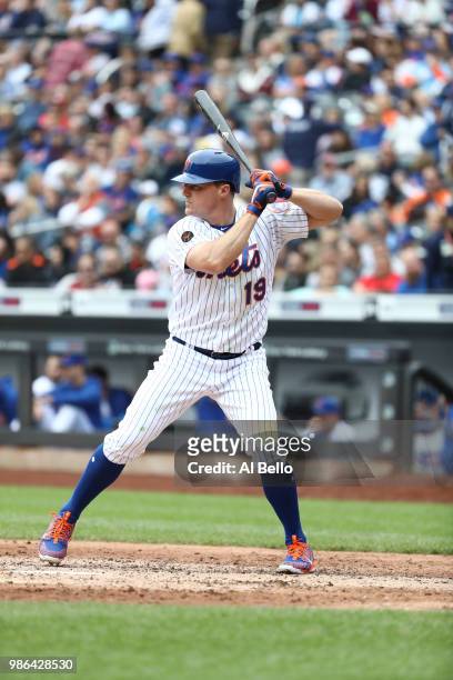 Jay Bruce of the New York Mets bats against the Chicago Cubs during their game at Citi Field on June 3, 2018 in New York City.