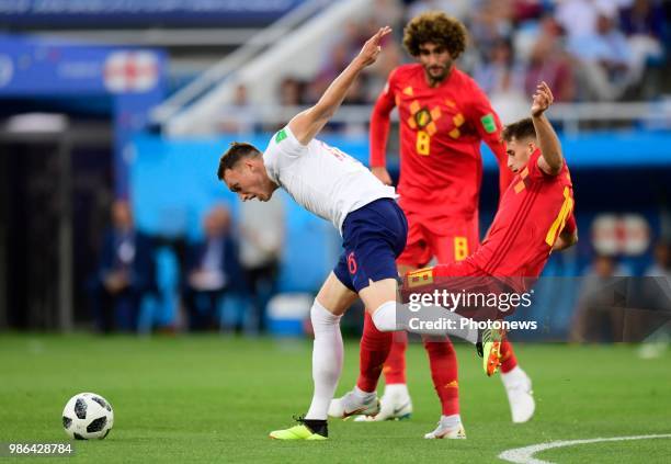 Phil Jones defender of England, Adnan Januzaj midfielder of Belgium during the FIFA 2018 World Cup Russia group G phase match between England and...