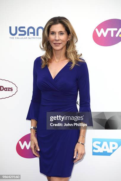 Monica Seles attends the Women's Tennis Association Tennis on The Thames evening reception at OXO2 on June 28, 2018 in London, England. The event was...