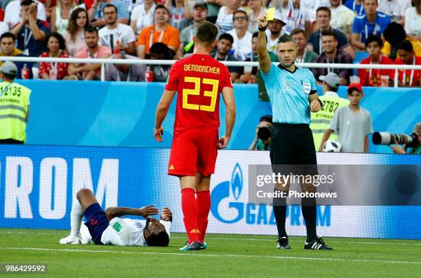 Yellow card Leander Dendoncker midfielder of Belgium during the FIFA 2018 World Cup Russia group G phase match between England and Belgium at the...