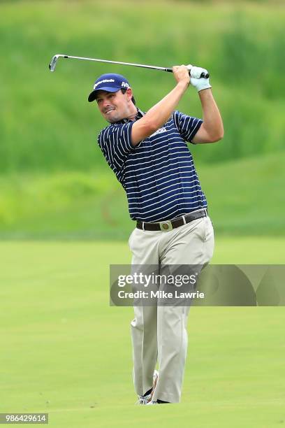 Johnson Wagner plays a shot on the sixth fairway during the first round of the Quicken Loans National at TPC Potomac on June 28, 2018 in Potomac,...