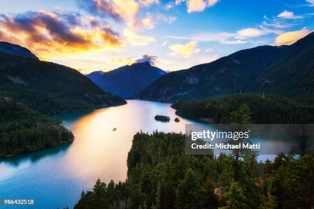 diablo lake in the north cascades sunset by michael matti - diablo lake stock pictures, royalty-free photos & images