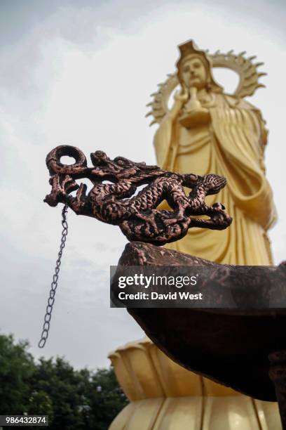 dragon-headed urn in front of the goddess of mercy - dragon headed stock pictures, royalty-free photos & images