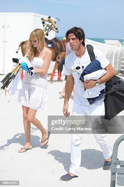 Nacho Figueras and his wife Delfine are seen on April 23, 2010 in Miami Beach, Florida.