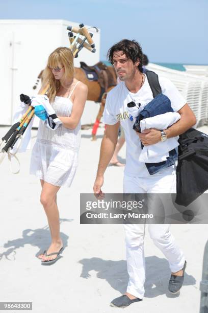 Nacho Figueras and his wife Delfine are seen on April 23, 2010 in Miami Beach, Florida.