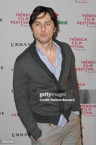 Actor Zach Braff attends Heineken's Nice Guy Johnny premiere after-party during Tribeca Film Festival at City Hall Restaurant on April 23, 2010 in...