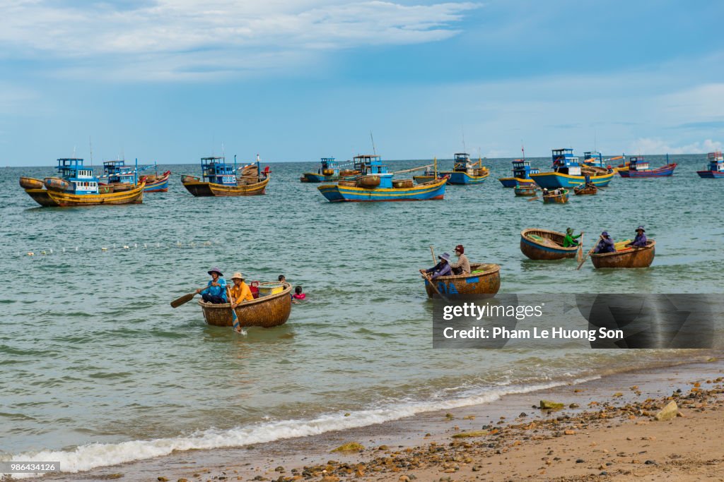 Fishing boats and coracles in Phan Rang, Vietnam