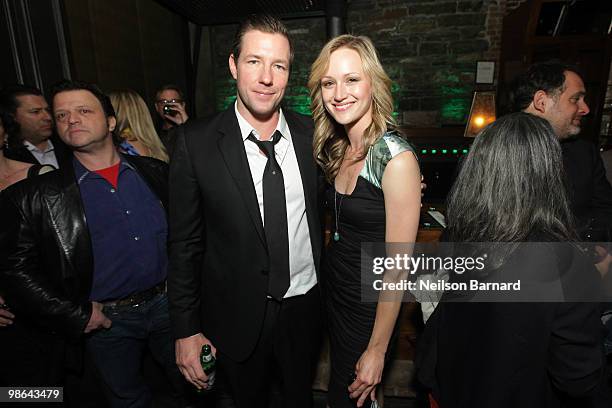 Actors Edward Burns and Kerry Bishe attend Heineken's Nice Guy Johnny premiere after-party during Tribeca Film Festival at City Hall Restaurant on...