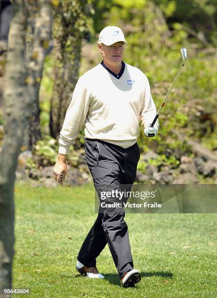 Ernie Els of South Africa walks on the 14th hole during the Round Two of the Ballantine's Championship at Pinx Golf Club on April 24, 2010 in Jeju...