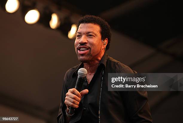 Singer Lionel Richie performs during day 1 of the 41st annual New Orleans Jazz & Heritage Festival at the Fair Grounds Race Course on April 23, 2010...