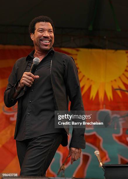 Singer Lionel Richie performs during day 1 of the 41st annual New Orleans Jazz & Heritage Festival at the Fair Grounds Race Course on April 23, 2010...