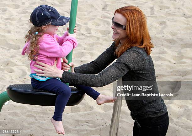 Marcia Cross, Eden and Savannah are seen at the park in Santa Monica on April 23, 2010 in Los Angeles, California.