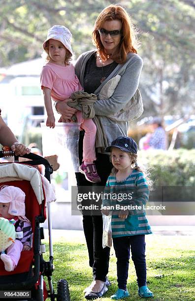 Marcia Cross, Eden and Savannah are seen at the park in Santa Monica on April 23, 2010 in Los Angeles, California.