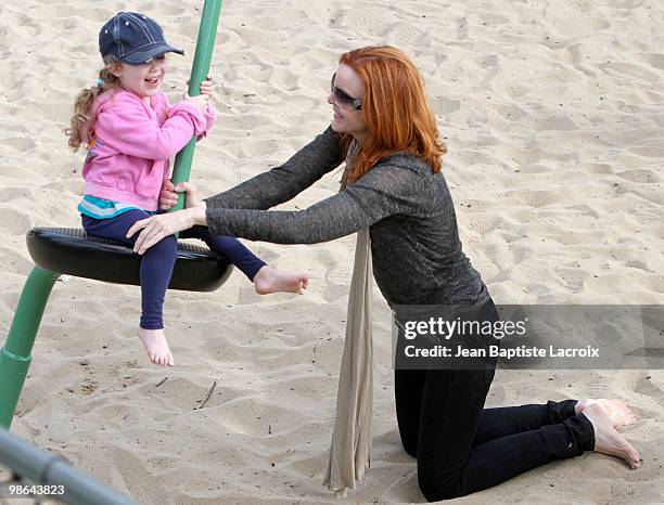 Marcia Cross, Eden and Savannah are seen at the park in Santa Monica on April 23, 2010 in Los Angeles, California.