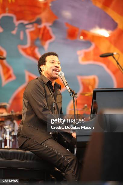 Lionel Richie performs at the New Orleans Jazz & Heritage Festival Presented By Shell at the Fair Grounds Race Course on April 23, 2010 in New...