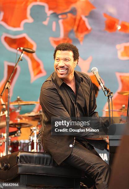 Lionel Richie performs at the New Orleans Jazz & Heritage Festival Presented By Shell at the Fair Grounds Race Course on April 23, 2010 in New...