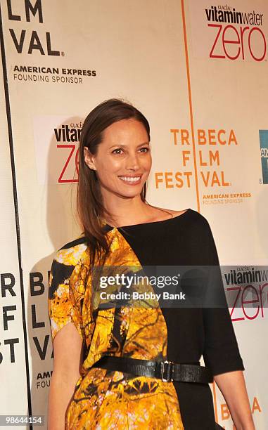 Christy Turlington attends the "Nice Guy Johnny" premiere during the 9th Annual Tribeca Film Festival at Borough of Manhattan Community College on...