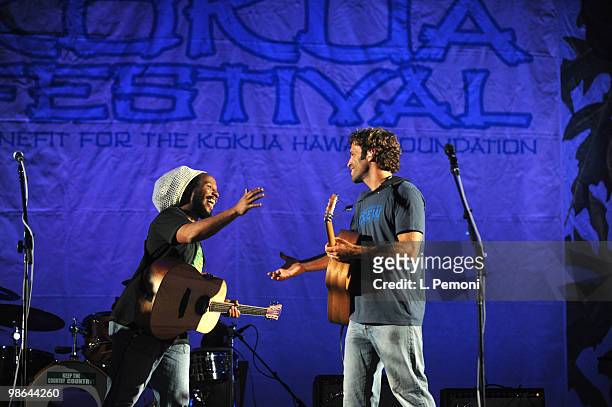 Jack Johnson performs with Ziggy Marley at the Kokua Festival 2010 on April 23, 2010 in Honolulu, Hawaii.