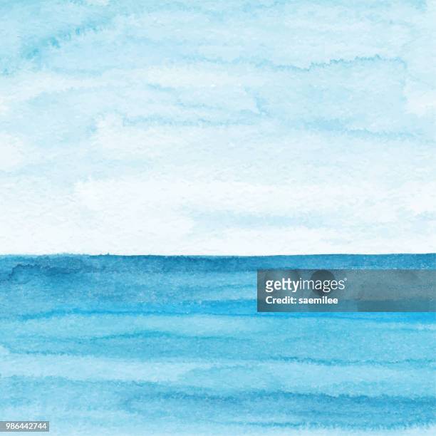 illustrazioni stock, clip art, cartoni animati e icone di tendenza di sfondo acquerello dell'oceano blu - mare