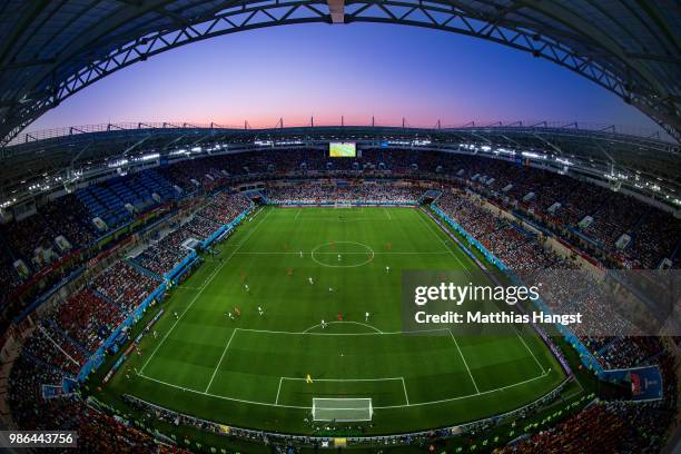 General view inside the stadium during the 2018 FIFA World Cup Russia group G match between England and Belgium at Kaliningrad Stadium on June 28,...