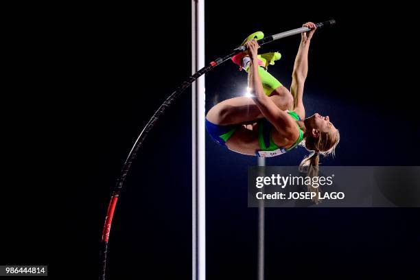 Slovenian Tina Sutej competes during the women's pole vault final at the XVIII Mediterranean Games in Tarragona on June 28, 2018.