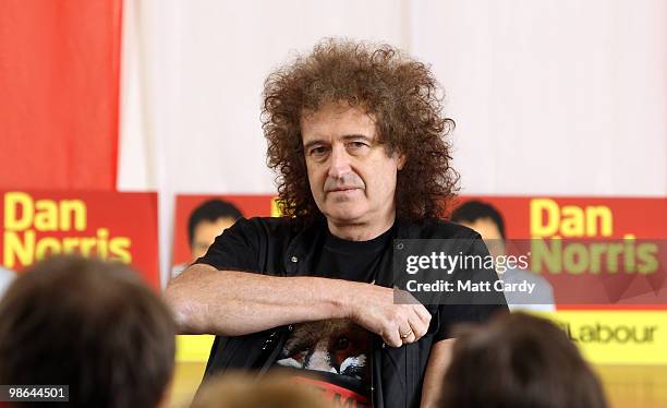 Brian May, founding member of the rock band Queen, listens to a question posed to him at the Royal British Legion on April 24, 2010 in Keynsham,...