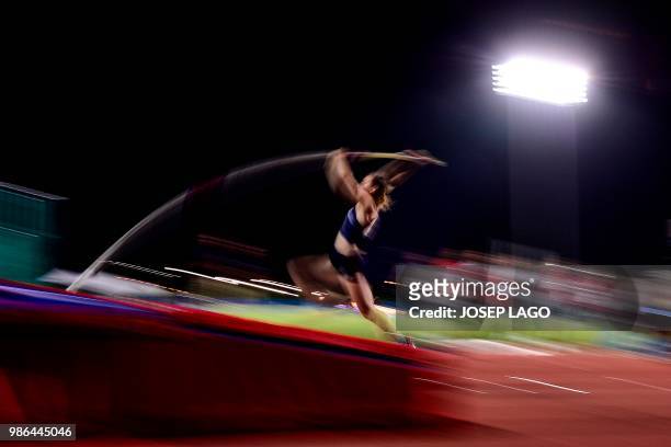 French Ninon Guillon competes during the women's pole vault final at the XVIII Mediterranean Games in Tarragona on June 28, 2018.