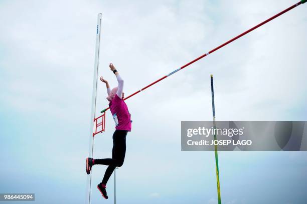 Egyptian Dina Eltabaa competes during the women's pole vault final at the XVIII Mediterranean Games in Tarragona on June 28, 2018.