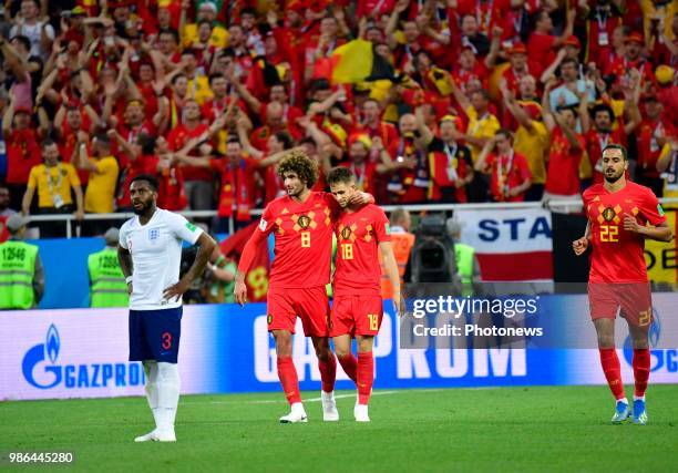 Marouane Fellaini midfielder of Belgium, Adnan Januzaj midfielder of Belgium during the FIFA 2018 World Cup Russia group G phase match between...