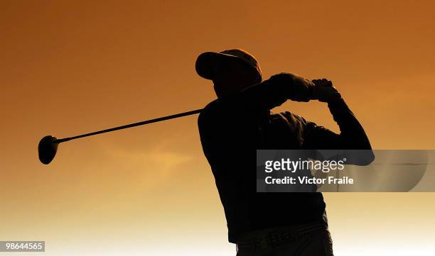 Rafael Cabrera-Bello of Spain tees off on the 18th green during the Round Two of the Ballantine's Championship at Pinx Golf Club on April 24, 2010 in...