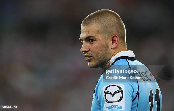 Drew Mitchell of the Waratahs watches on during the round 11 Super 14 match between the Waratahs and the Brumbies at ANZ Stadium on April 24, 2010 in...
