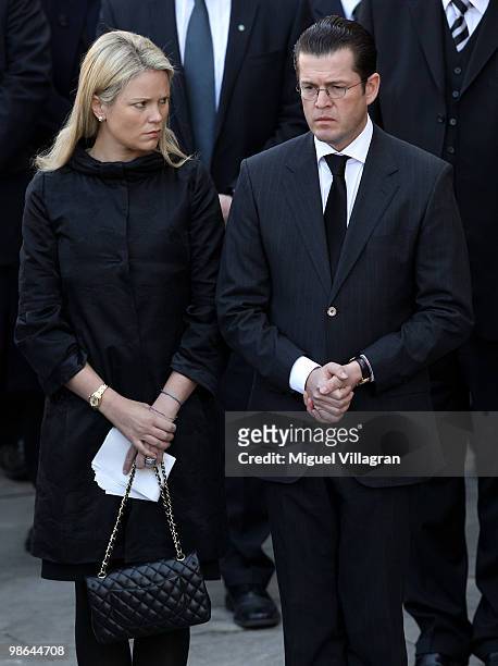 German Defense Minister Karl-Theodor zu Guttenberg and his wife Stephanie attend a funeral service for four killed German ISAF soldiers at the...