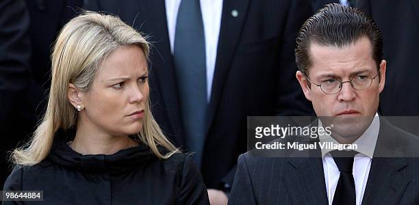 German Defense Minister Karl-Theodor zu Guttenberg and his wife Stephanie attend a funeral service for four killed German ISAF soldiers at the...
