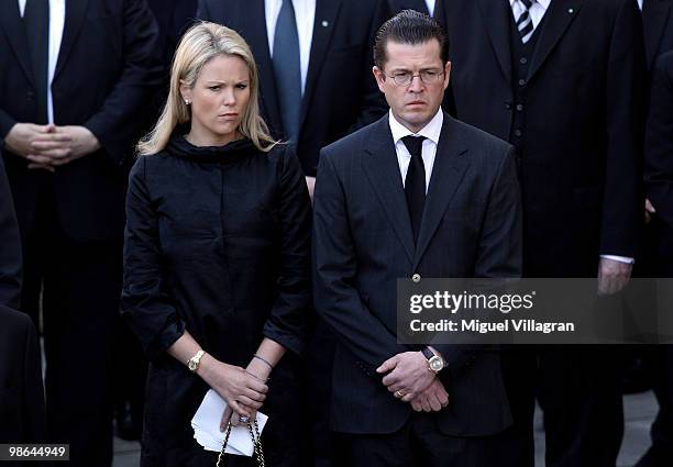 German Defense Minister Karl-Theodor zu Guttenberg and his wife Stephanie attend a funeral service for four killed German ISAF soldiers at the...