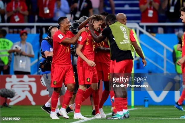 Goal Adnan Januzaj midfielder of Belgium, Romelu Lukaku forward of Belgium during the FIFA 2018 World Cup Russia group G phase match between England...