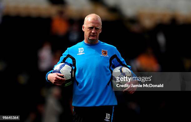 Hull City manager Iain Dowie looks on prior to the Barclays Premier League match between Hull City and Sunderland at the KC Stadium on April 24, 2010...