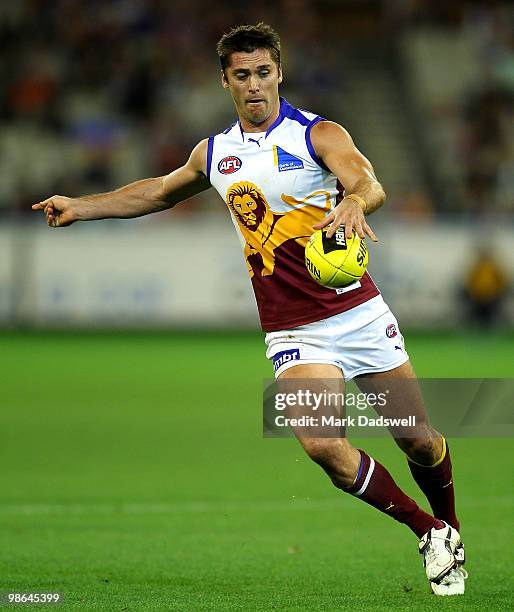 Simon Black of the Lions looks for a teammate during the round five AFL match between the Melbourne Demons and the Brisbane Lions at Melbourne...