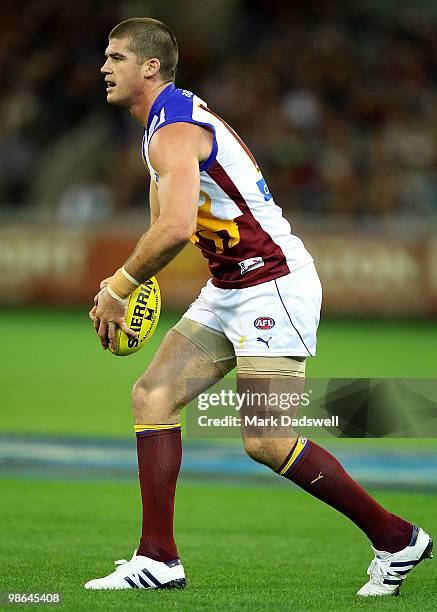 Johnathan Brown of the Lions looks for a teammate during the round five AFL match between the Melbourne Demons and the Brisbane Lions at Melbourne...