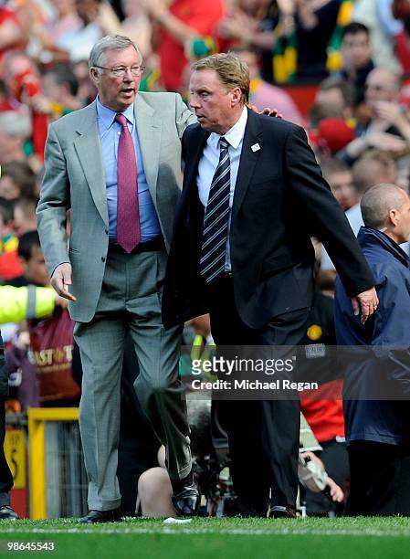 Manchester United Manager Sir Alex Ferguson acknowledges Tottenham Hotspur Manager Harry Redknapp at the end of the Barclays Premier League match...