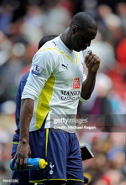 Ledley King of Tottenham Hotspur heads for the dressing room at the end of the Barclays Premier League match between Manchester United and Tottenham...