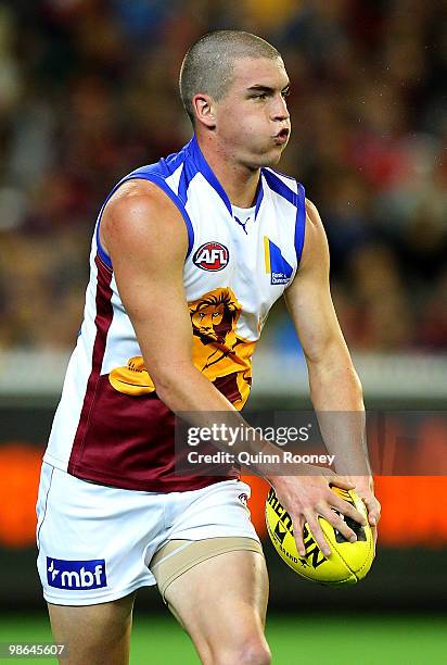 Tom Rockliff of the Lions kicks during the round five AFL match between the Melbourne Demons and the Brisbane Lions at Melbourne Cricket Ground on...