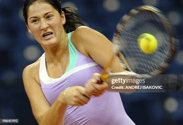 Serbia's Bojana Jovanovski returns the ball to Slovakia's Daniela Hantuchova during their Fed cup World Group tennis match on April 24 in Belgrade...