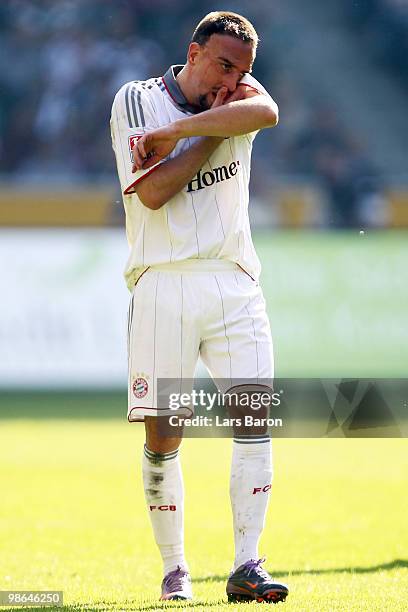 Franck Ribery of Muenchen is seen during the Bundesliga match between Borussia Moenchengladbach and FC Bayern Muenchen at Borussia Park on April 24,...